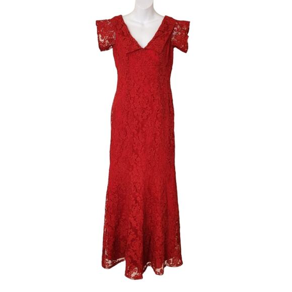 DAVID MEISTER Red Lace Formal Evening Gown Maxi Dress Size 4 - Picture 14 of 14